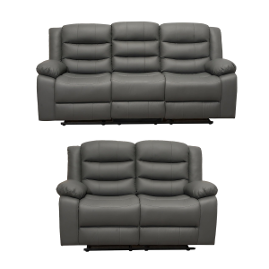Roma Leather Grey Sofa 3+2 Seater Recliner Sofa in Grey
