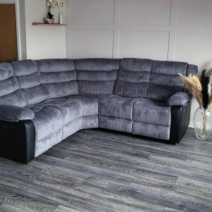 Alternative view of Roma Jumbo Cord with Leather 4-5 Seater Corner Recliner Sofa in Grey with Black