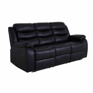 Roma Leather Black Sofa 3+2 Seater Recliner Sofa in Black Roma Leather Black Sofa 3+2 Seater Recliner Sofa in Black - Image 4