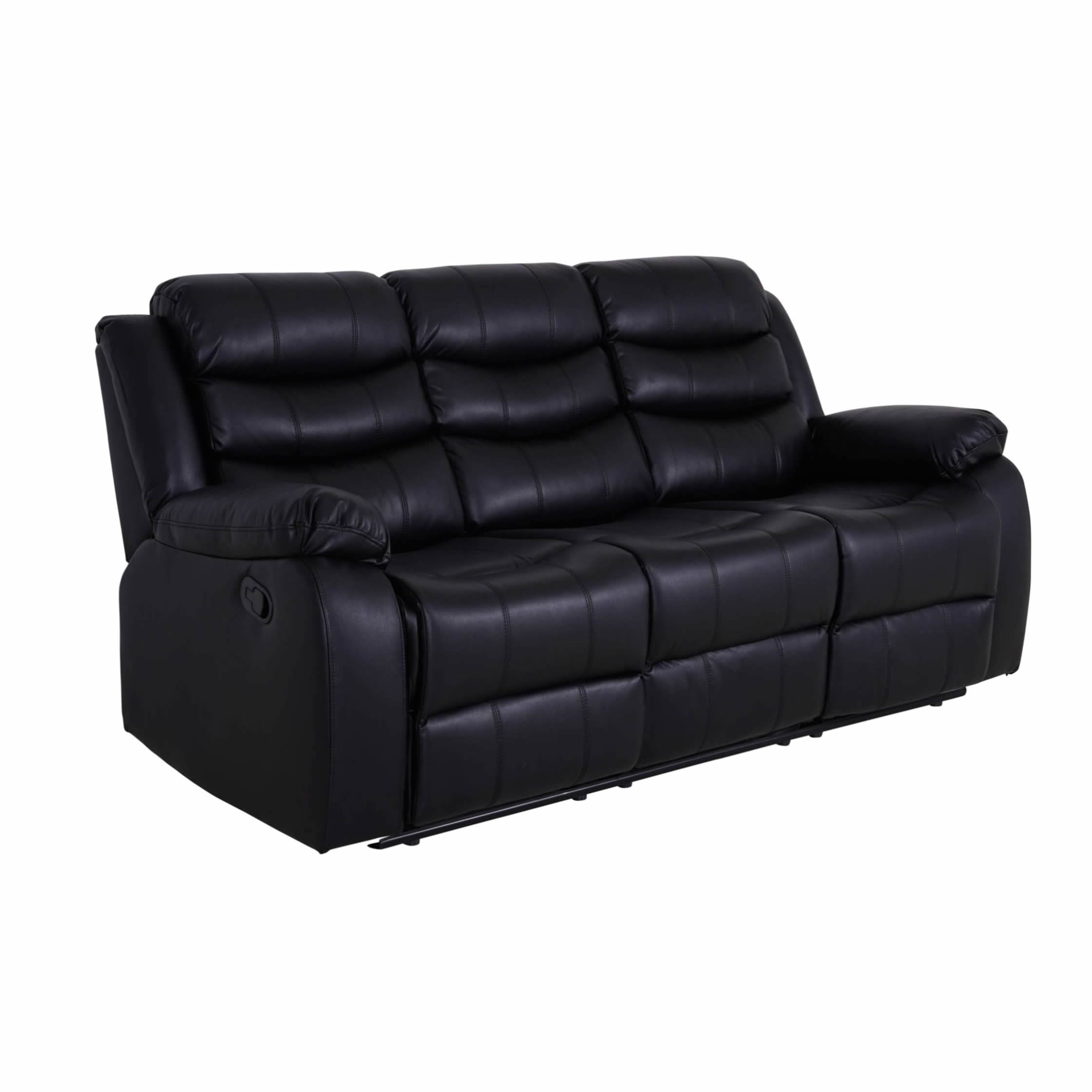 Roma Leather Black Sofa 3+2 Seater Recliner Sofa in Black Roma Leather Black Sofa 3+2 Seater Recliner Sofa in Black - Image 4
