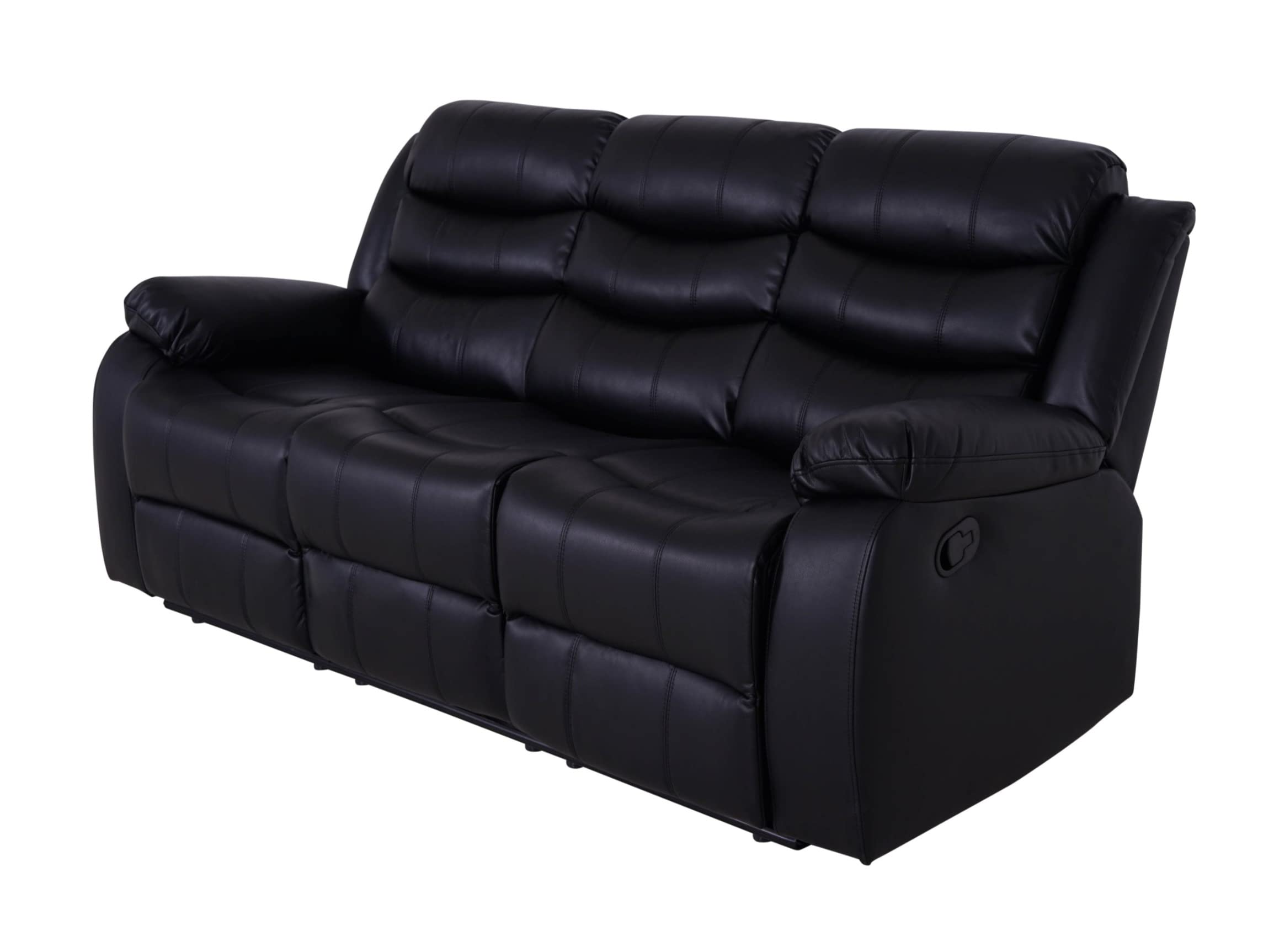 Roma Leather Black Sofa 3+2 Seater Recliner Sofa in Black Roma Leather Black Sofa 3+2 Seater Recliner Sofa in Black - Image 6