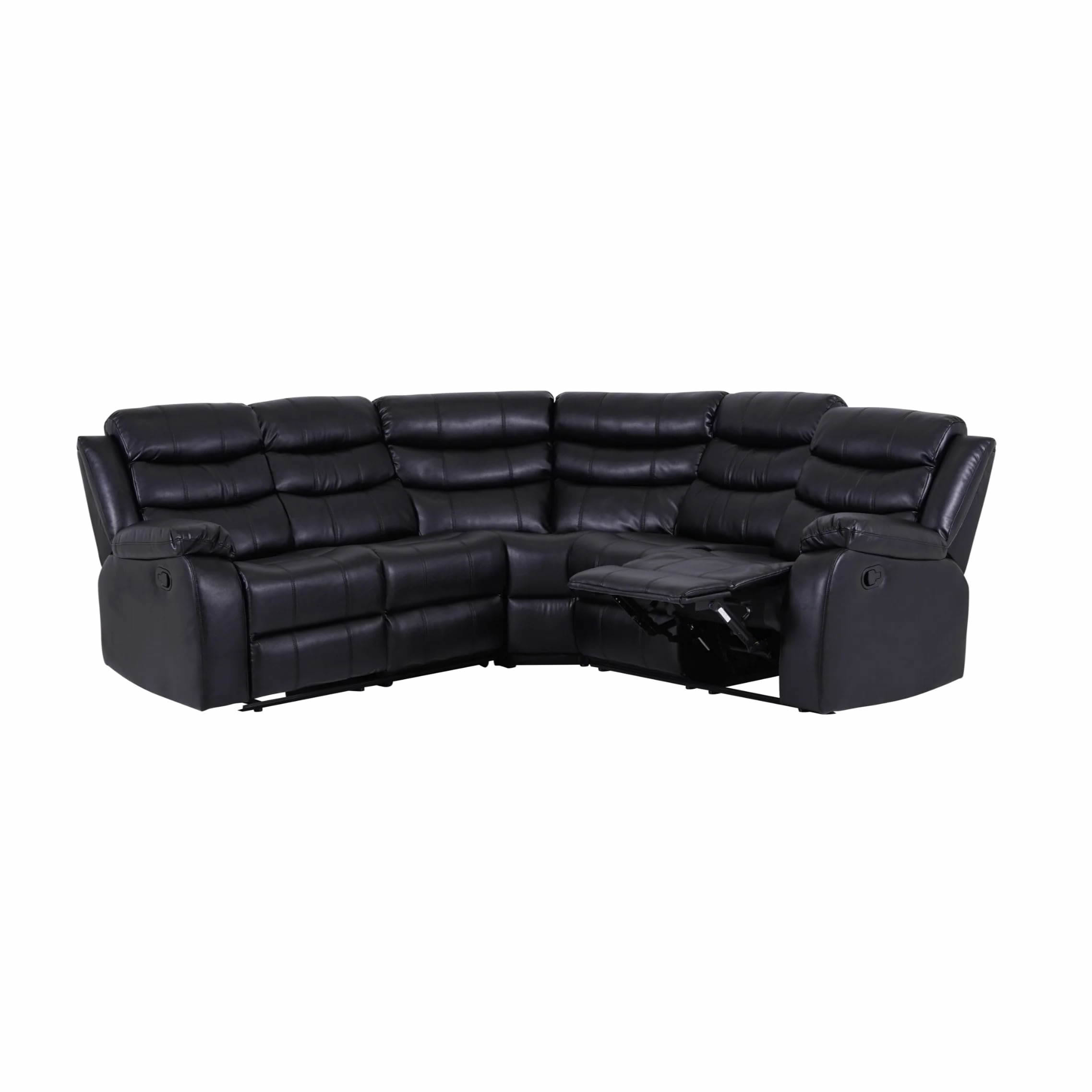Roma Leather Black 4-5 Seater Corner Recliner Sofa in Black ROMA LEATHER BLACK CORNER