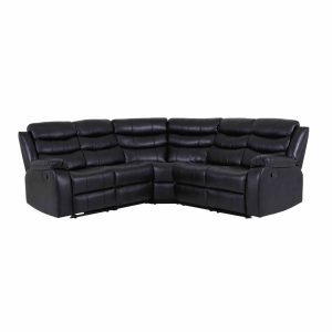 Roma Leather Black 4-5 Seater Corner Recliner Sofa in Black