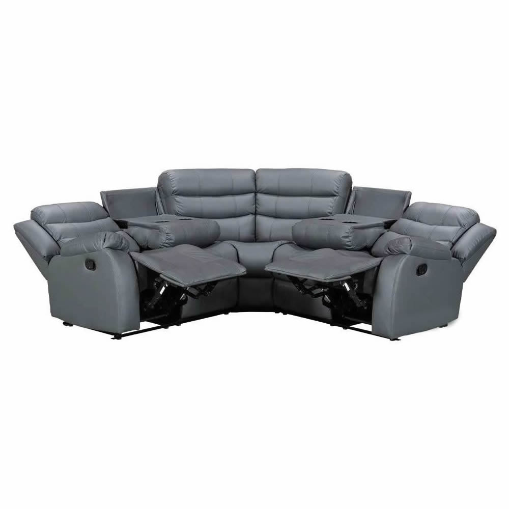 Roma Leather Grey 4-5 Seater Corner Recliner Sofa in Grey ROMA LEATHER GREY CORNER SOFA