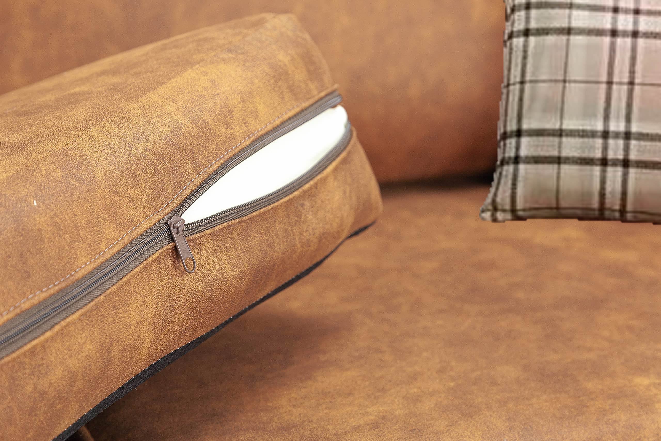 Oakland Suede 4-5 Seater Corner Sofa in Tan Brown Fabric Oakland Suede 4-5 Seater Corner Sofa in Tan Brown Fabric - Image 4