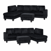 Vienna Jumbo Cord L-Shaped Corner Sofa with Storage Ottoman Footstool & Drop Down Table in Black