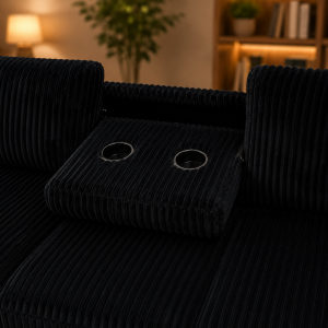 Vienna Jumbo Cord L-Shaped Corner Sofa with Storage Ottoman Footstool & Drop Down Table in Black Vienna Jumbo Cord L-Shaped Corner Sofa with Storage Ottoman Footstool & Drop Down Table in Black - Image 7