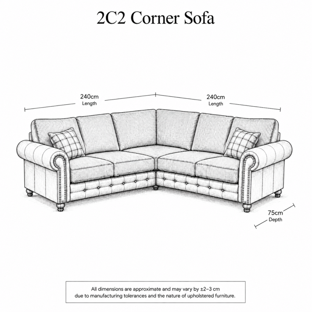Woodland Jumbo Cord with Leather Accents 2C2 Corner Sofa Suite