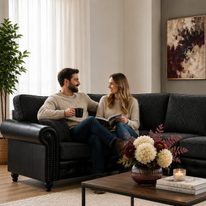 Woodland Jumbo Cord with Leather Accents 2C2 Corner Sofa Suite Woodland Jumbo Cord with Leather Accents 2C2 Corner Sofa Suite - Image 3