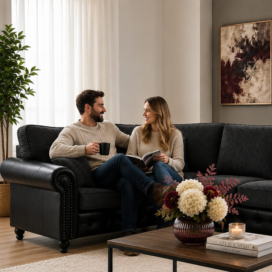 Woodland Jumbo Cord with Leather Accents 2C2 Corner Sofa Suite Woodland Jumbo Cord with Leather Accents 2C2 Corner Sofa Suite - Image 3
