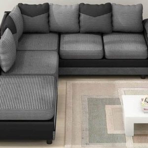 Dino Jumbo Cord with Leather 4-5 Seater Fabric Corner Sofa in Grey with Black Dino Jumbo Cord with Leather 4-5 Seater Fabric Corner Sofa in Grey with Black - Image 3