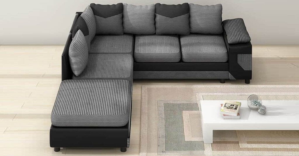 Dino Jumbo Cord with Leather 4-5 Seater Fabric Corner Sofa in Grey with Black Dino Jumbo Cord with Leather 4-5 Seater Fabric Corner Sofa in Grey with Black - Image 3