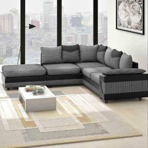 Alternative view of Dino Jumbo Cord with Leather 4-5 Seater Fabric Corner Sofa in Grey with Black