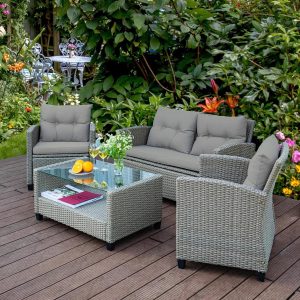 Alternative view of Mora Rattan 4 Seater Outdoor Conversation Set Garden Furniture Sofas with Coffee Table in Grey