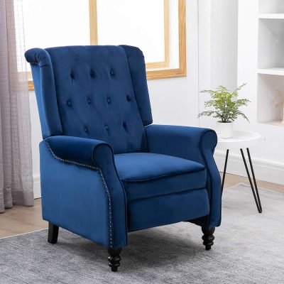 Althorpe Blue 1 Althorpe Velvet Blue Push Back Recliner Armchair