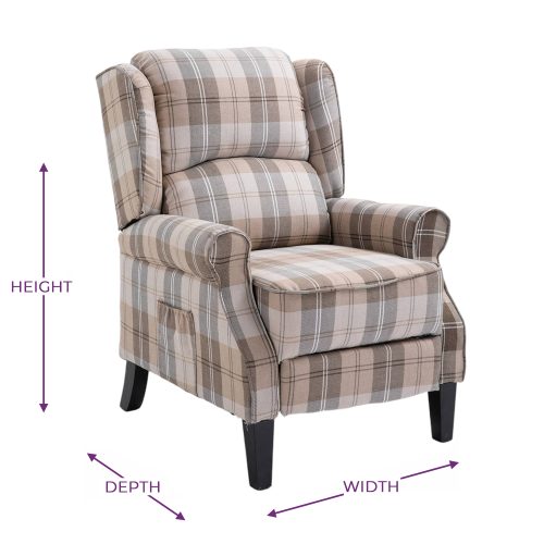 Eaton Push Back Recliner Beige Tartan Dimensions Eaton Push Back Recliner Beige Tartan Dimensions