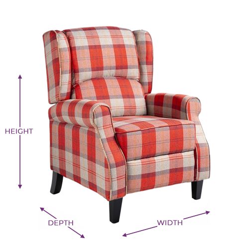 Eaton Push Back Recliner Red Tartan Armchair Dimensions